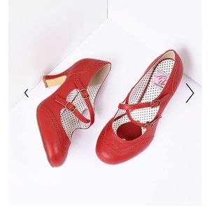 Red Faux Leather Pin Up Heels